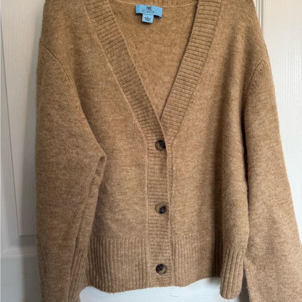CeCe Tan Button-Up Cardigan